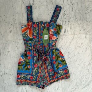 BNWT Farm Rio Stitched Garden Romper in Blue Size Small
